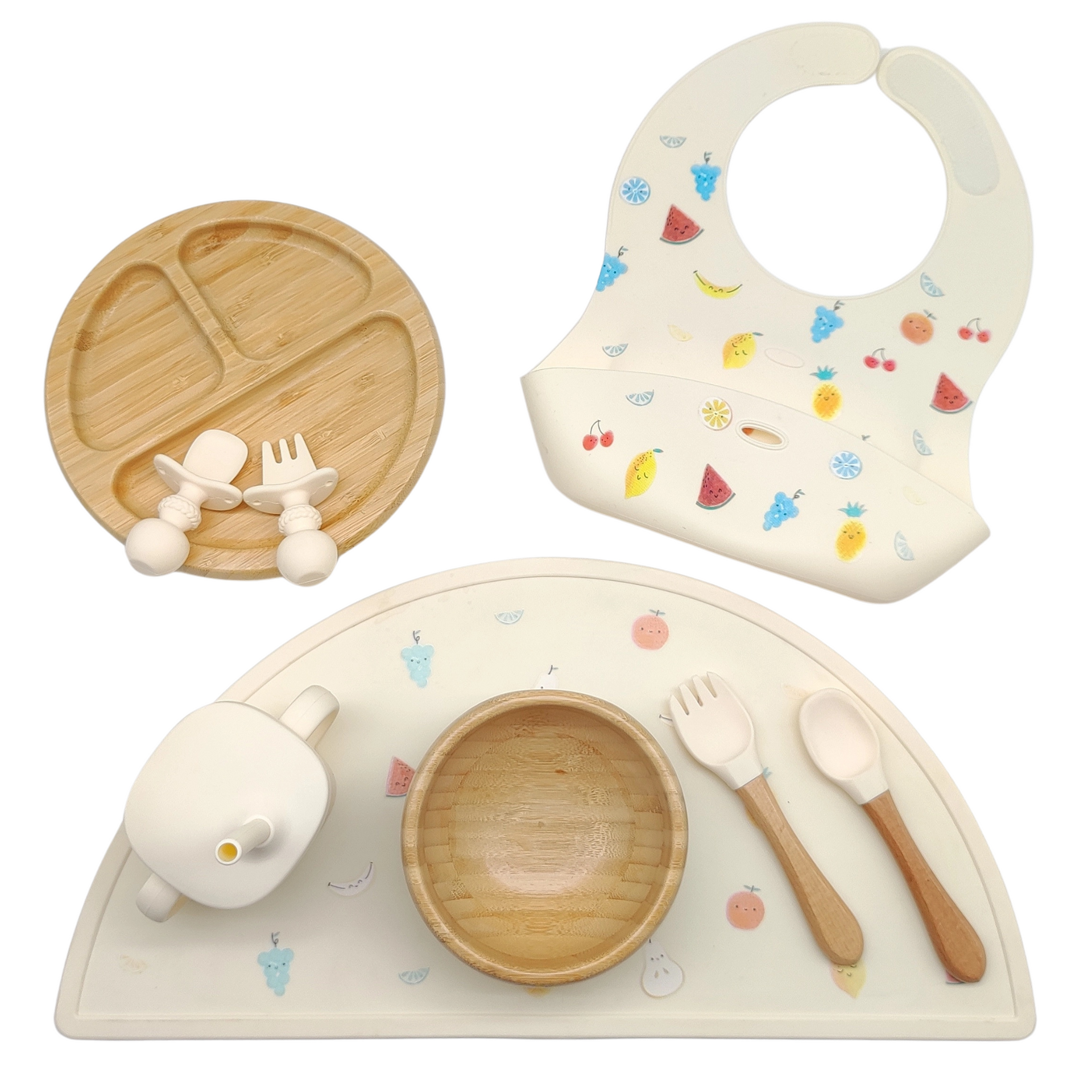 Watermelon Platinum Silicone and Bamboo Feeding Set