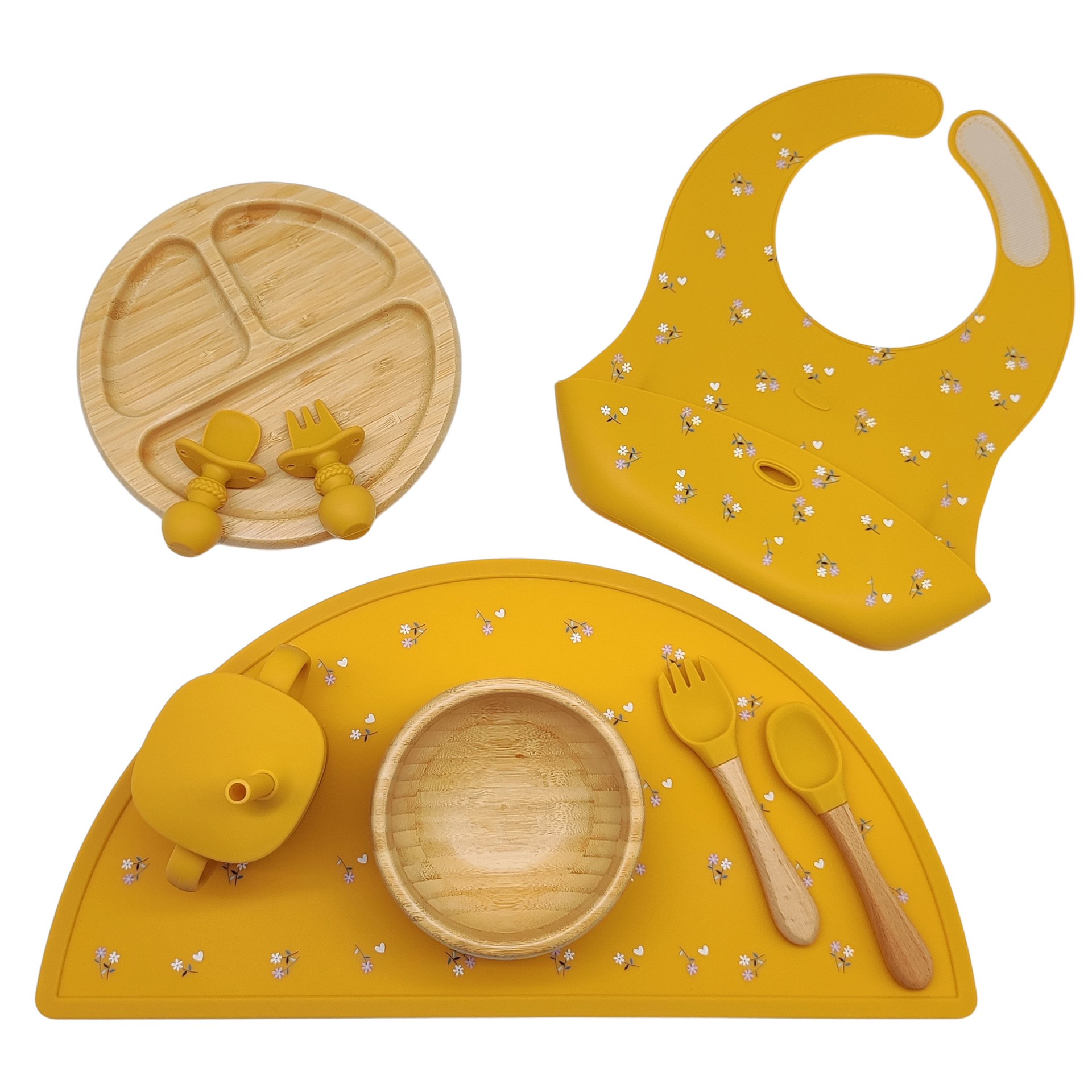 Sun Spun Platinum Silicone and Bamboo Feeding Set