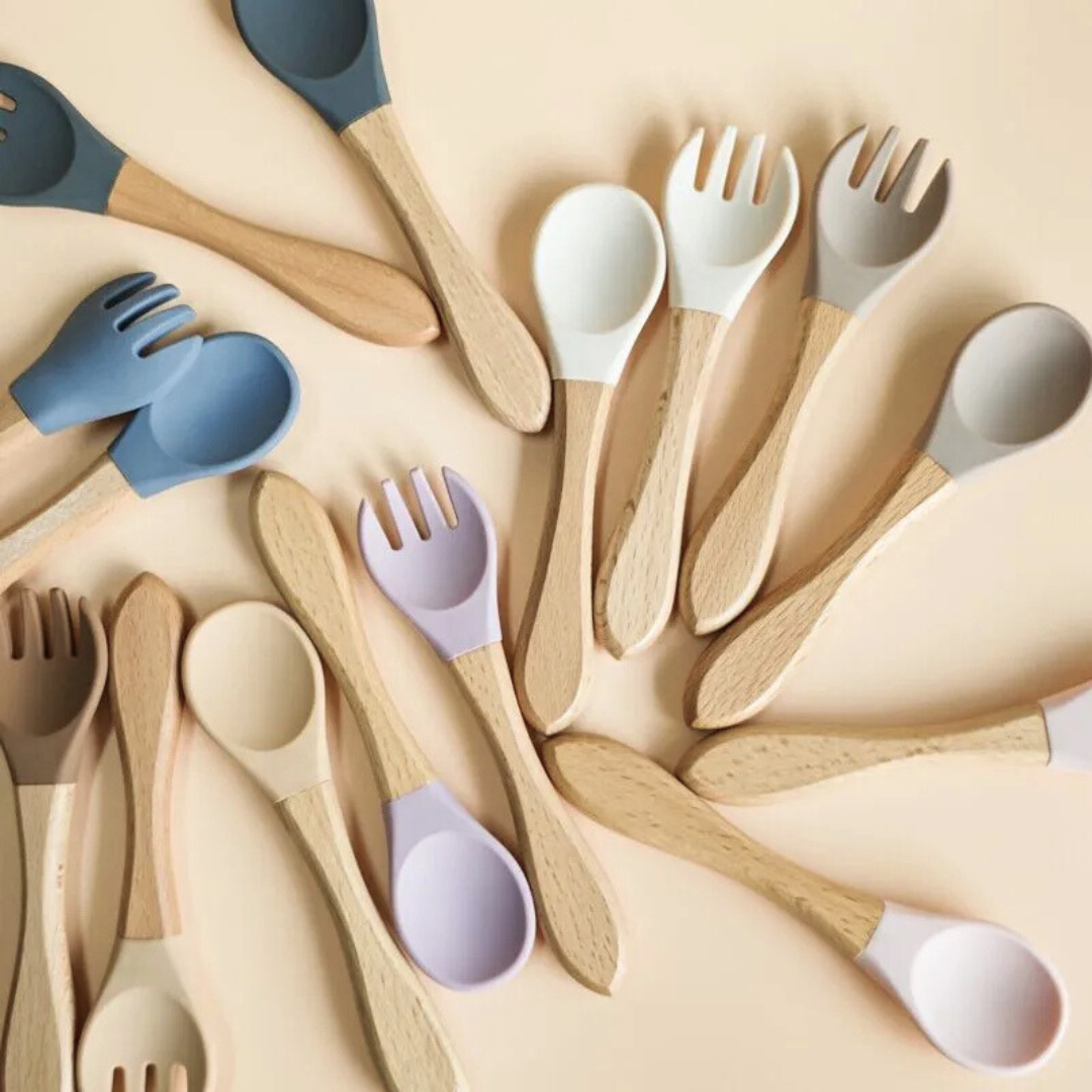 Bamboo+Silicone Spoon+Fork Set