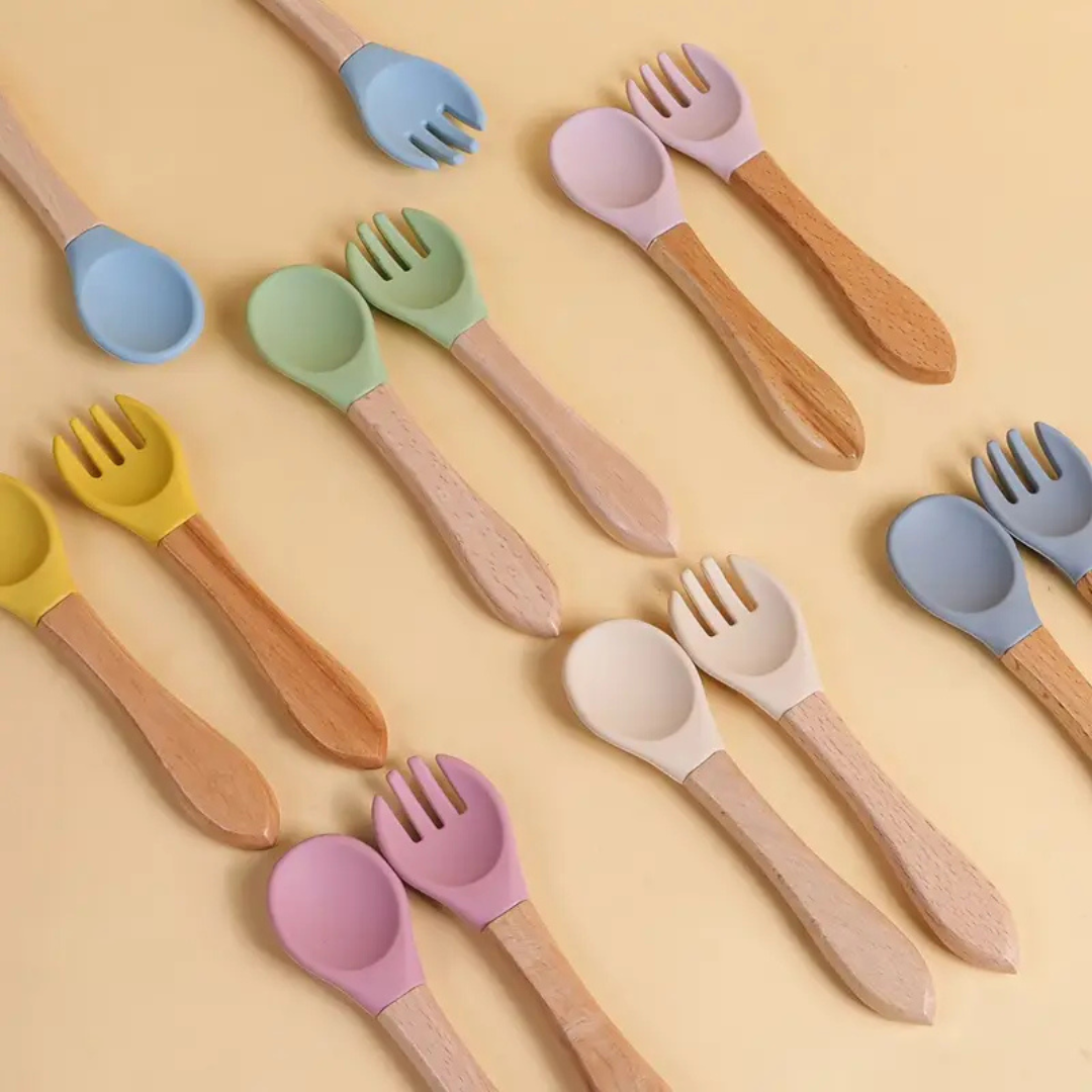 Bamboo+Silicone Spoon+Fork Set