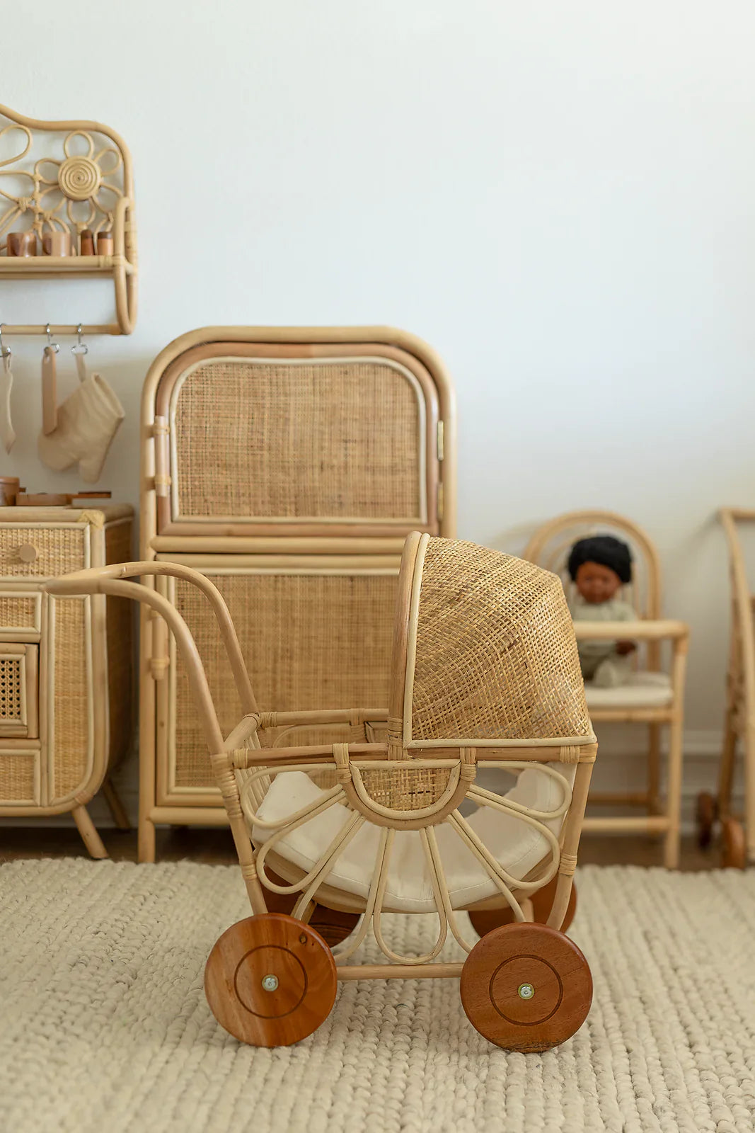 Poppy Rattan Doll Pram - SMALL